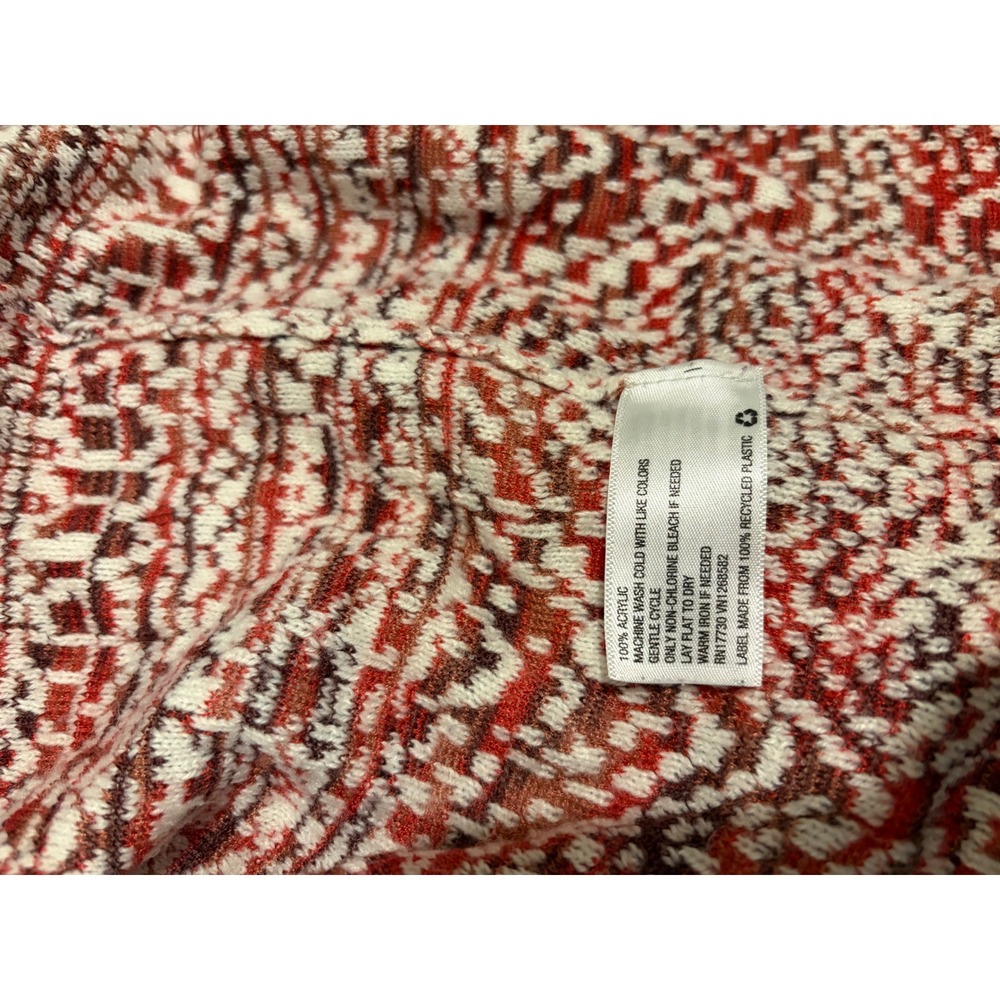 Knox Rose Womens Small Red White Intarsia Open Front Shawl Collar Cardigan - Picture 5 of 7